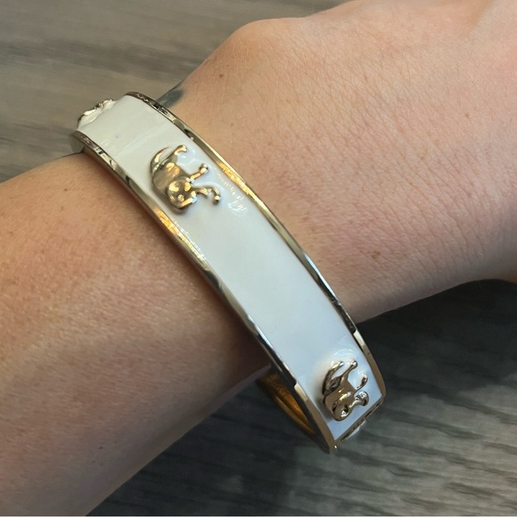 Amrita Singh Gold and White Enamel Hinged Bangle - Picture 2 of 10